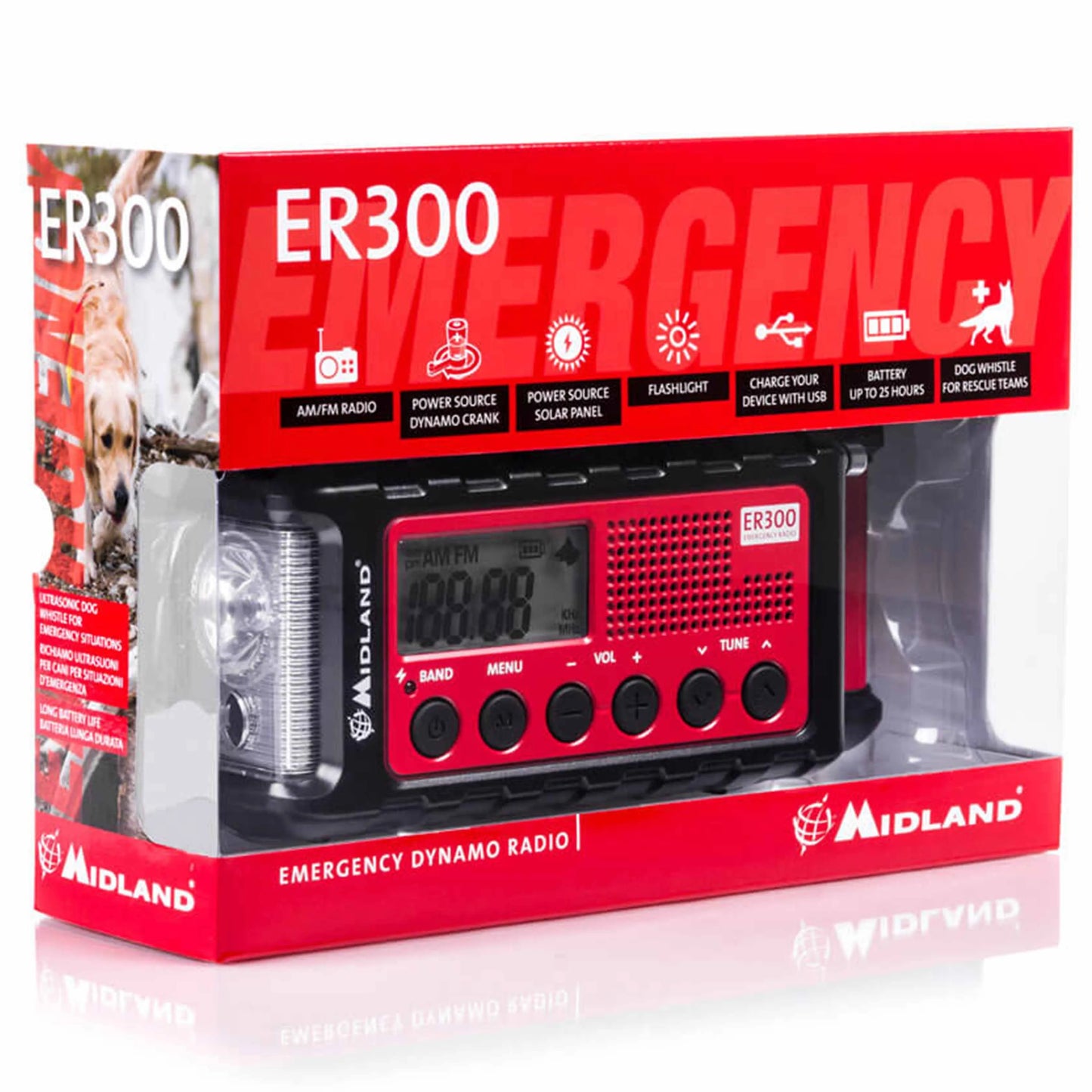 Midland Midland Outdoor Kurbel-Radio ER 300 rot - ASMC